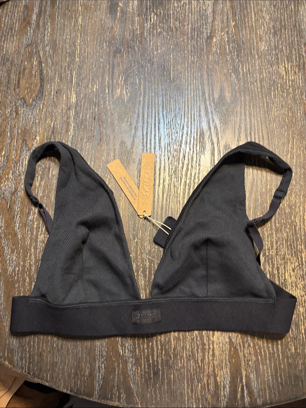 SKIMS Black soot cotton Ribbed plunge Triangle Bralette XL NWT
